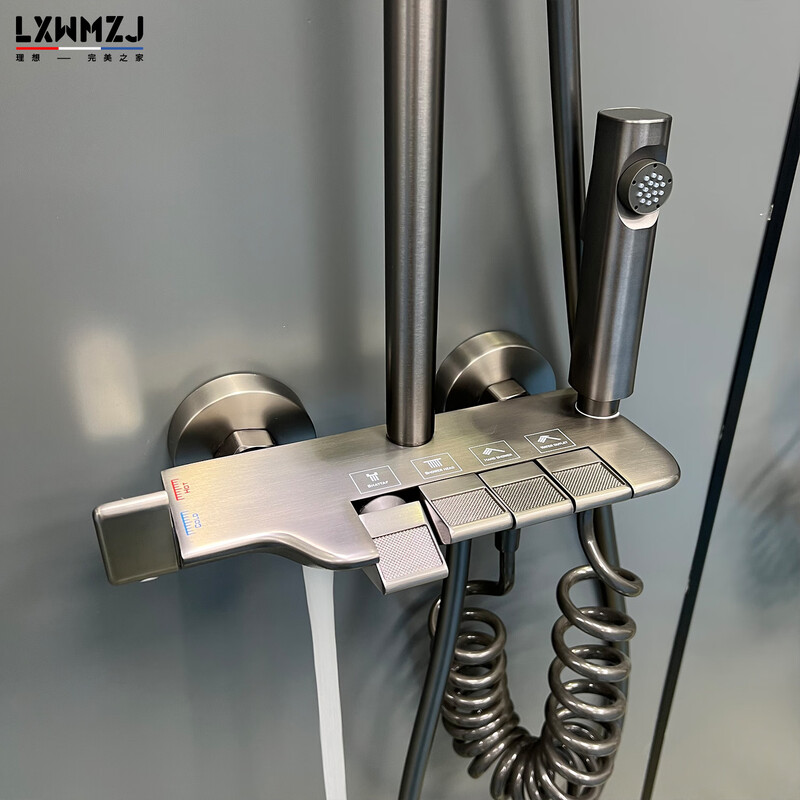 LXWMZJ brand/original minimalist four-function four-outlet piano button design shower head gun gray hot and cold style
