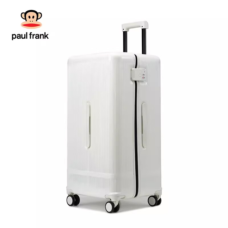 Big Mouth Monkey (paul frank) suitcase large capacity trolley case pc suitcase women's thickened pressure-resistant and wear-resistant business trip suitcase for men going to school milky white solid pc case 26 inches suitable for long-distance travel