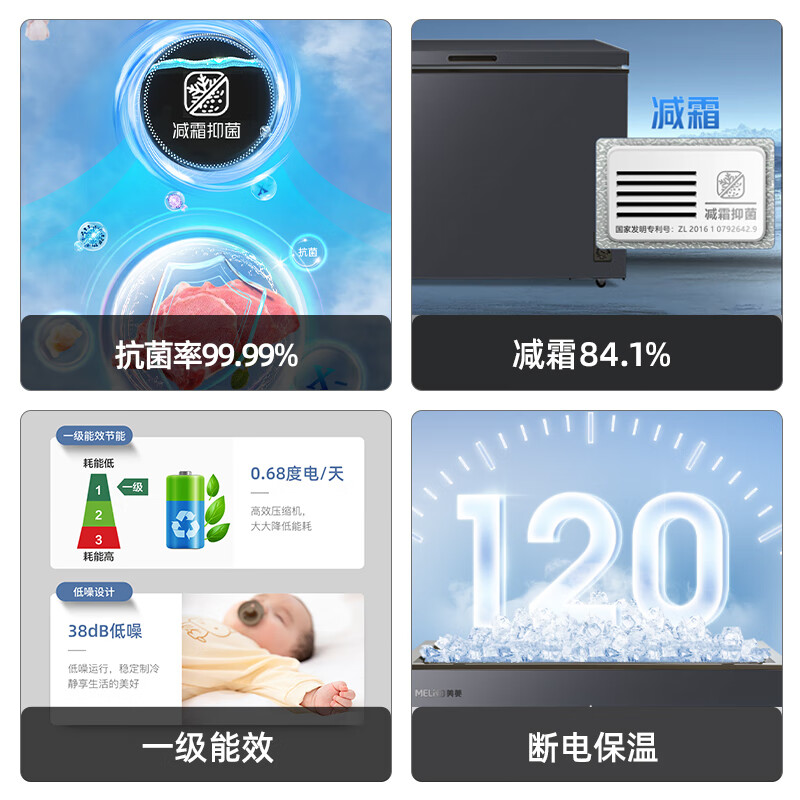 Meiling (MeiLing) Freezer 300/301 liter household large-capacity freezer refrigeration freezing conversion variable temperature cabinet horizontal first-class energy efficiency single temperature anti-frost large freezer top-opening commercial fresh-keeping cabinet BC/BD-301DT-grey 301L