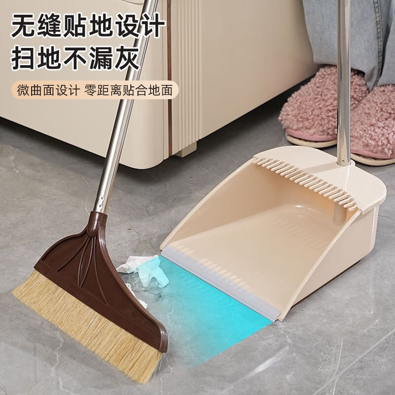 Pig bristle broom hair non-stick household dustpan combination set soft wood floor sweeper broom thick khaki pig bristle single broom