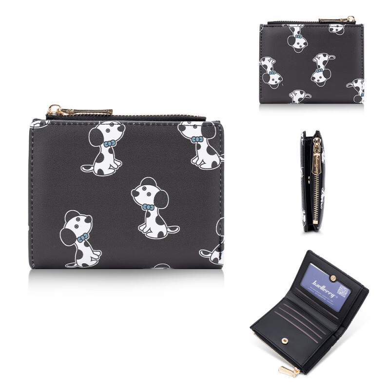 DIJIALE printed cute personality women's short wallet casual compact multi-card slot zipper coin purse unisex card holder black