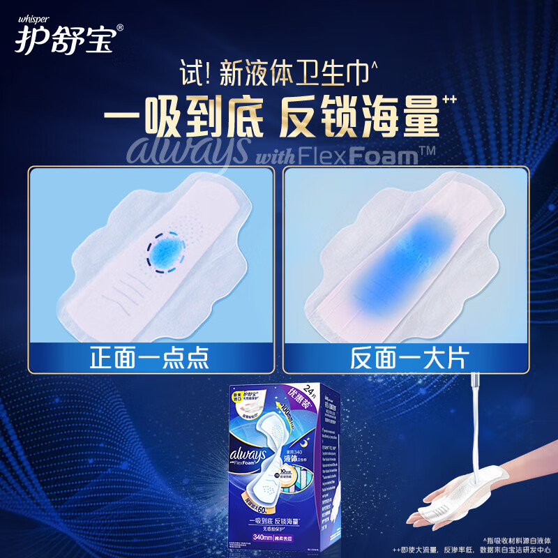 Hushubao liquid sanitary napkin, super long night use 340mm 24 piece aunt napkin, non-sensory protection, Jingdong self-operated official flagship