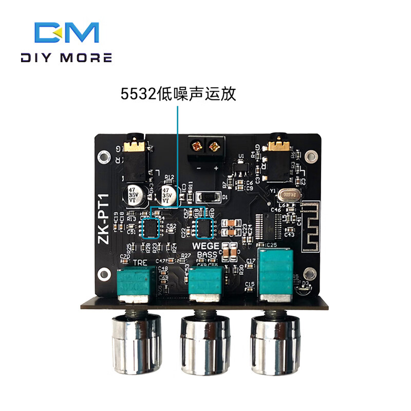Bluetooth 5.0 power amplifier decoder board high and low tone preamp module ZK-PT1 two-channel stereo low noise 24V