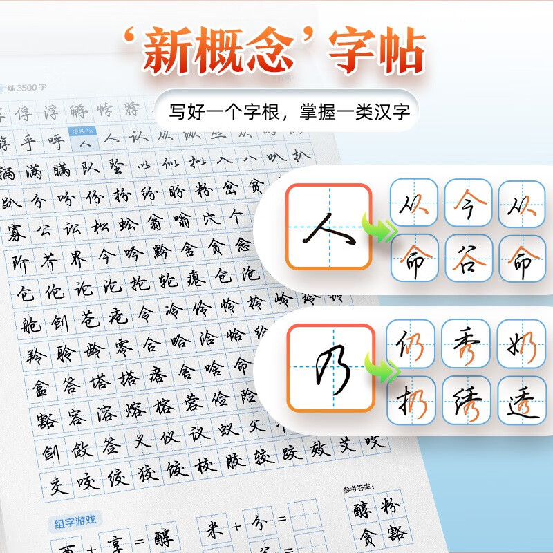 Ink dot copybook, quick practice of 3500 words of character roots, regular script, Jing Xiaopeng, quick practice of character roots of regular script, hard-pen copying of commonly used character roots for beginners