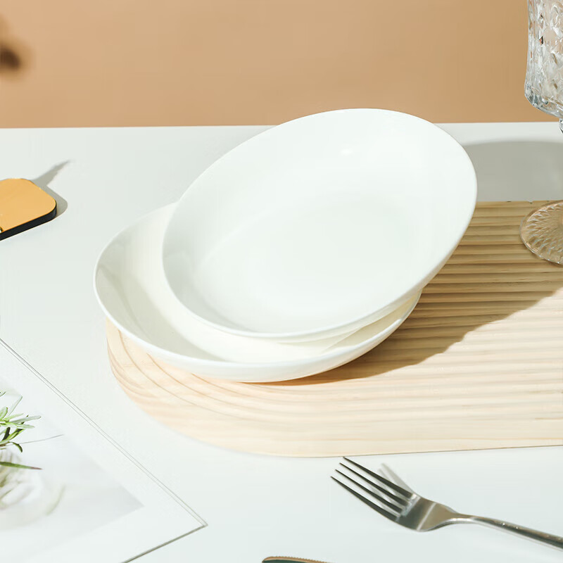 Tao Xianghui ceramic plate dishes household underglaze color pure white 7-inch deep dish dinner plate microwave white porcelain plate 4 pack