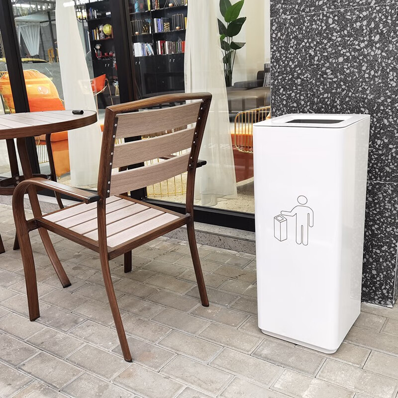 GNF square lidless trash can indoor soft metal large outdoor hotel lobby hospital shopping mall milk tea shop white