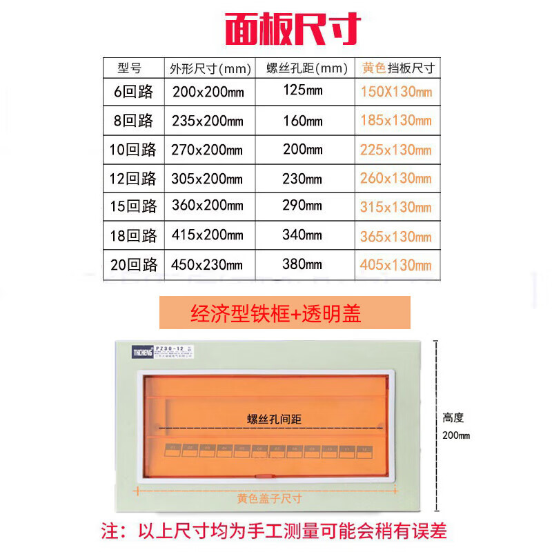Taihu distribution box strong electric box panel iron frame plastic concealed surface mounted lighting box lid cover 6-circuit transparent cover 150*130
