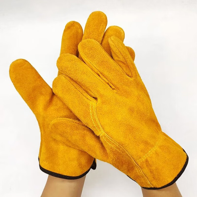 Pinzhide labor protection welding gloves, short cowhide welding gloves, high temperature resistant, anti-scalding, soft and wear-resistant, special yellow