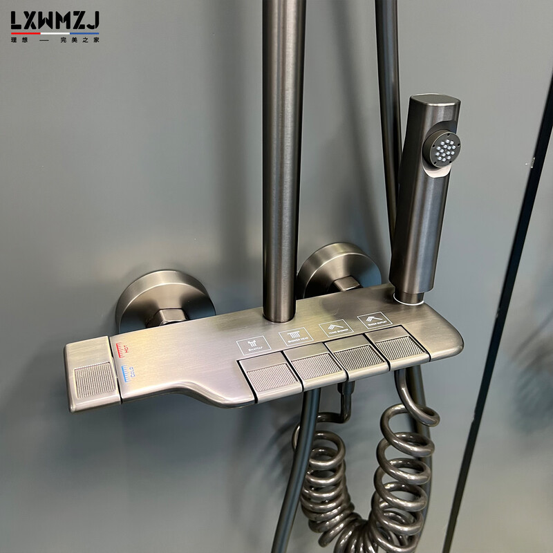 LXWMZJ brand/original minimalist four-function four-outlet piano button design shower head gun gray hot and cold style