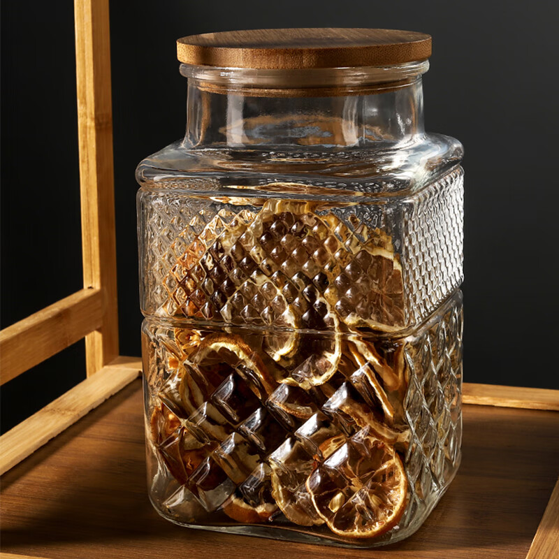 Lecali glass sealed jar storage jar large capacity glass bottle tangerine peel storage special jar pickle jar wine container square glass jar 1800ml large capacity