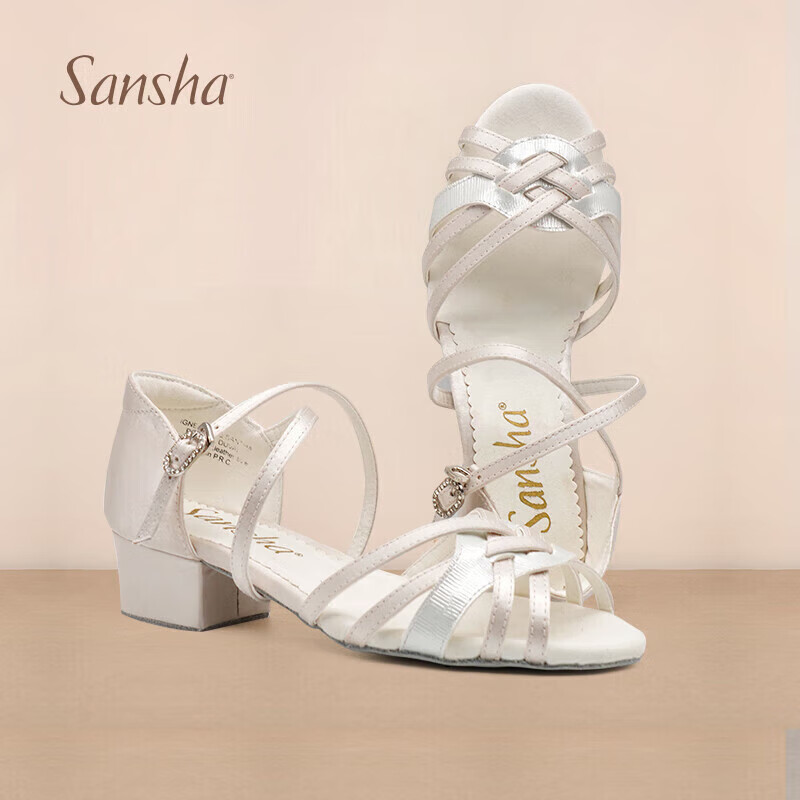 Sansha Children's Professional Latin Dance Shoes Girls Soft Sole Low Heel Dance Shoes Dance Shoes Beginners White White 32