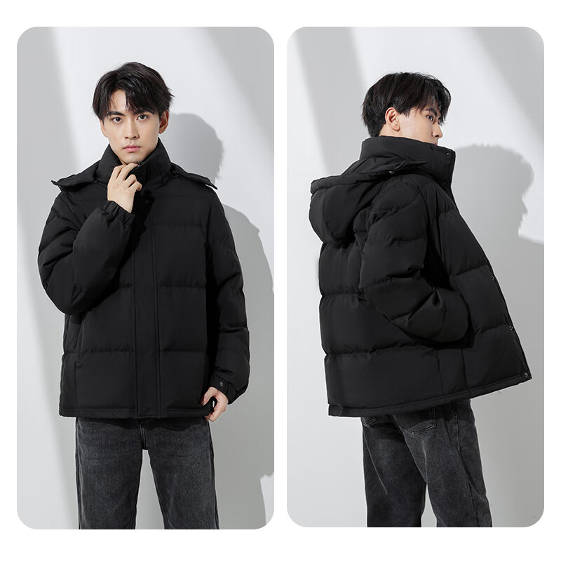 BOBBY BIZZ New Year Thickened Warmth Extremely Cold Hooded Down Jacket Men's Winter Short 95% White Goose Down Black Jacket Trendy Year Black (Same Style for Men and Women) M 115-130 Jin White Goose Down 230g