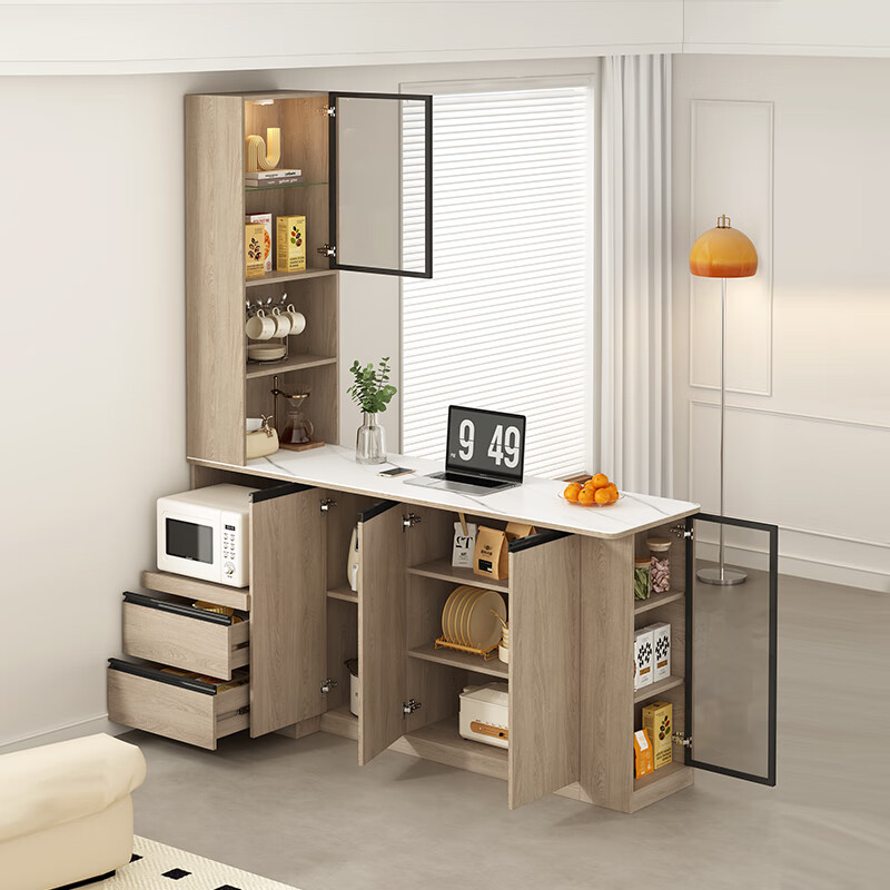 Xuepeng simple bar and sideboard integrated slate dining table microwave storage partition cabinet open dining island 6G349 style 8 2000*550*2400 (with light)