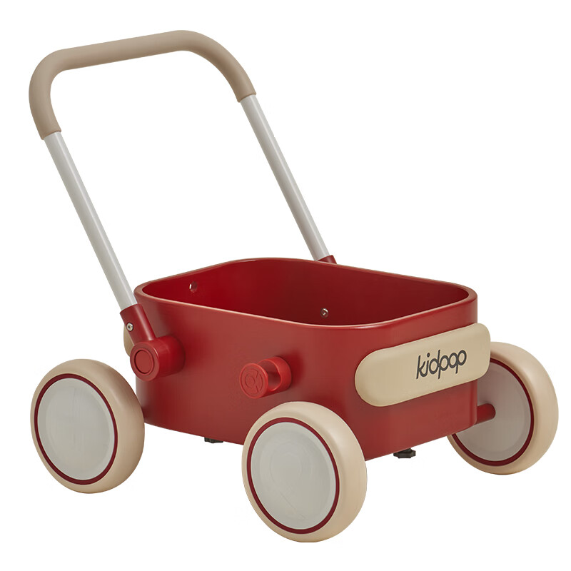 Kidpop baby walker multi-functional solid wood trolley adjustable speed anti-rollover children's toys one-year-old gift retro red