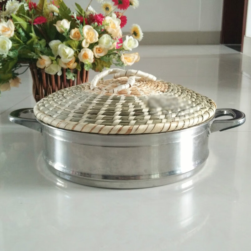 Jinggui low thatch straw wok steamer lid non-glass stainless steel wood wok iron aluminum pot rice cooker universal pot lid pot mouth inner diameter 24cm