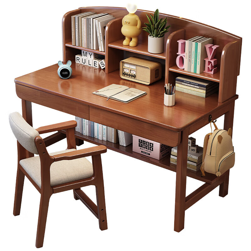 Kao children's solid wood desk bookshelf integrated study table home primary and secondary school student writing desk Y2026#1.2m single table