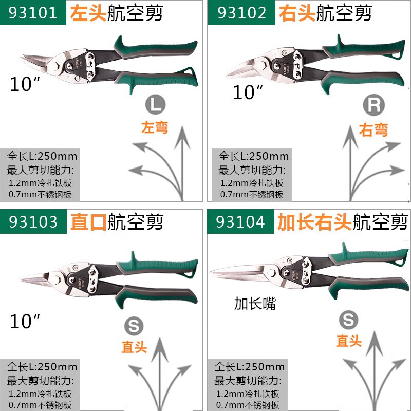 Star (SATA) Star (SATA) metal scissors, special scissors for cutting iron sheets, industrial scissors, strong stainless steel, special keel scissors, aviation scissors 93102A/right head aviation scissors