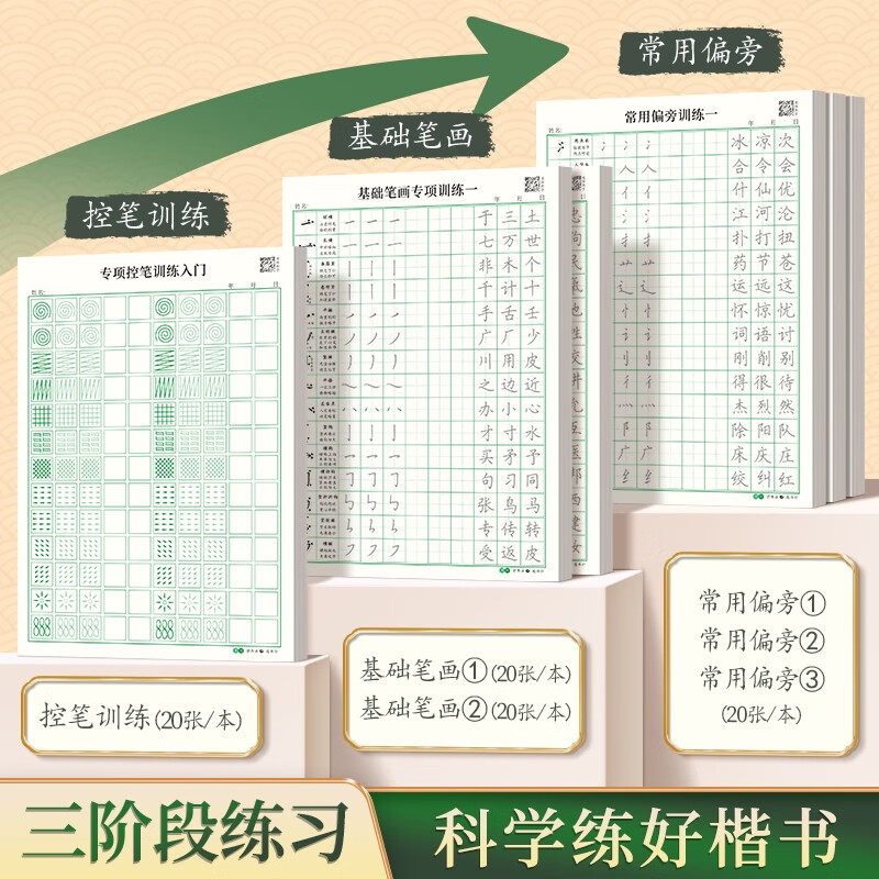 Shuxing high-frequency commonly used calligraphy copybook hard-pen calligraphy paper pen control training special practice paper primary school students' strokes radicals regular script red calligraphy practice book a complete set of 10 books