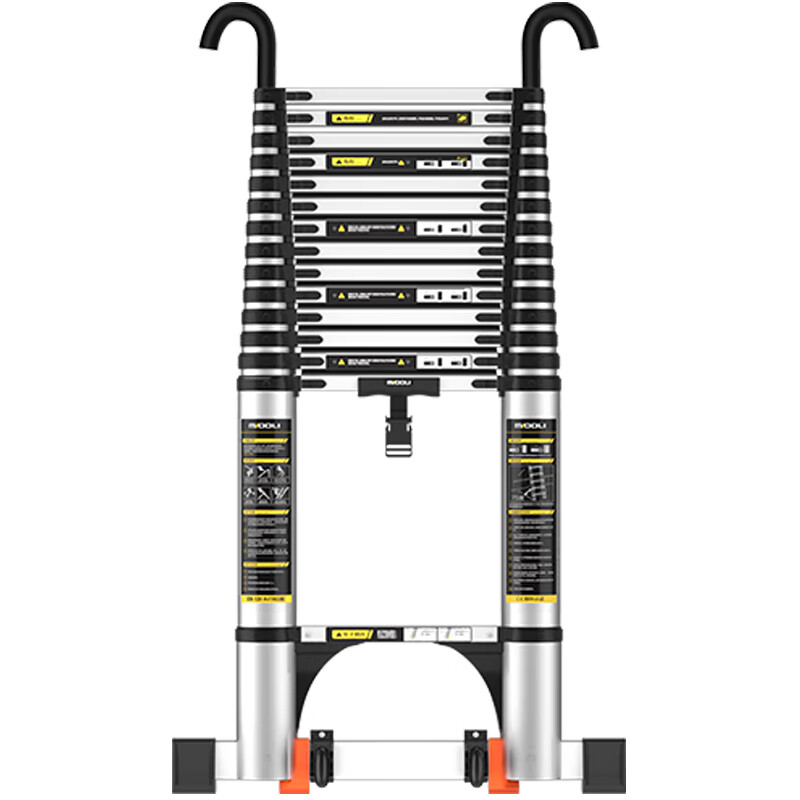 Magnesium Duoli (midoli) folding ladder multi-functional herringbone telescopic ladder aluminum alloy engineering thickening can be lifted and ascended portable household straight ladder 5.9 meters straight ladder widened rubber pedal + double hook + roller *1