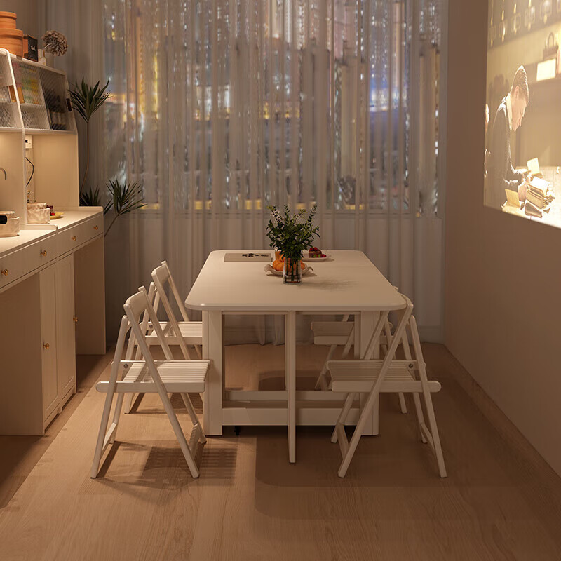 Isabel solid wood sideboard dining table integrated 1.5m small living room perforated board tea cabinet storage rack wall dining side table 1.5m cabinet + 1.7m table + perforated board white