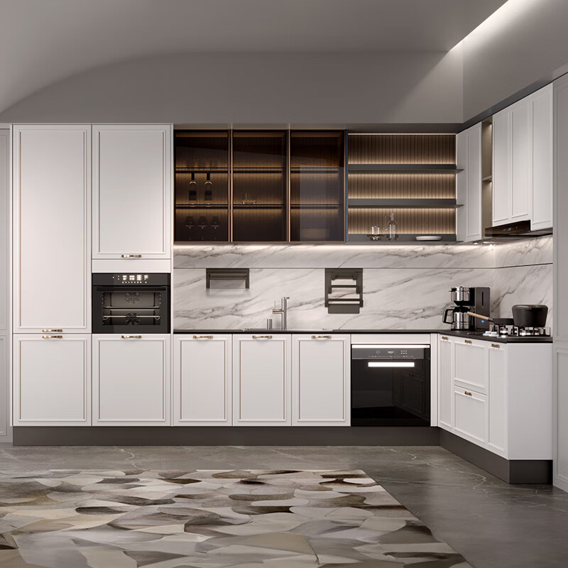 Sophia Cabinet European simple kitchen cabinet quartz stone stove cupboard integrated cabinet kitchen storage furniture customization 7m package (3m base cabinet + 3m countertop + 1m wall cabinet)