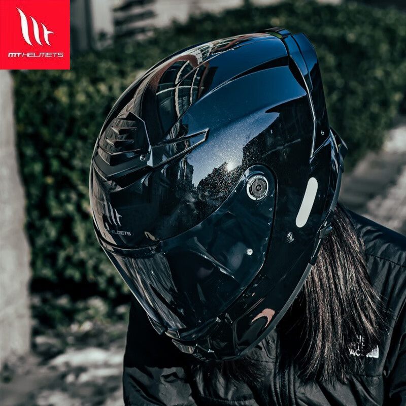 MT HELMETS motorcycle helmet Thor 4 full-face helmet with large tail fin for men and women summer breathable motorcycle racing double lens 3C certification flash black (standard transparent lens) XL