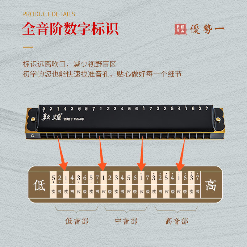 Dunhuang 24-hole polyphonic harmonica DN24-1 black, recommended for adult beginners, C key, entry-level performance