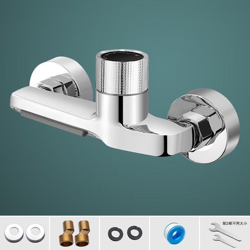 Bowen all-copper shower faucet shower set simple bathtub triple hot and cold flower shower shower booster nozzle silver double outlet faucet (with accessories)