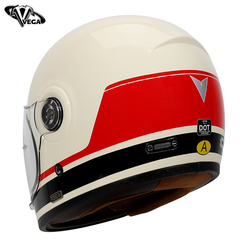 VEGA SA-71 New National Standard Retro Cruise Prince Full-face Motorcycle Helmet Men's and Women's Harley-Davidson Bluetooth Four Seasons 71 Beimei Red and Black (Free Bubble Mirror + Anti-fog Sheet) L Size