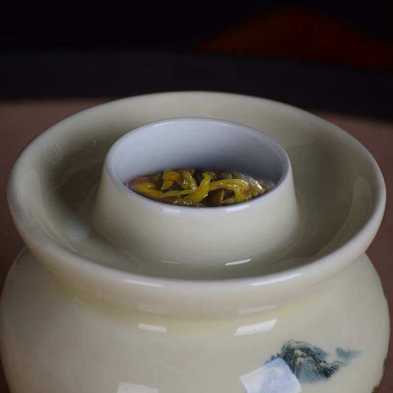 ZSR Jingdezhen ceramic pickle jar household old-fashioned sealed pickled cabbage salted duck egg pickling jar thickened double-lid storage jar 1ml 1.5 catties Huangshan water pickle jar