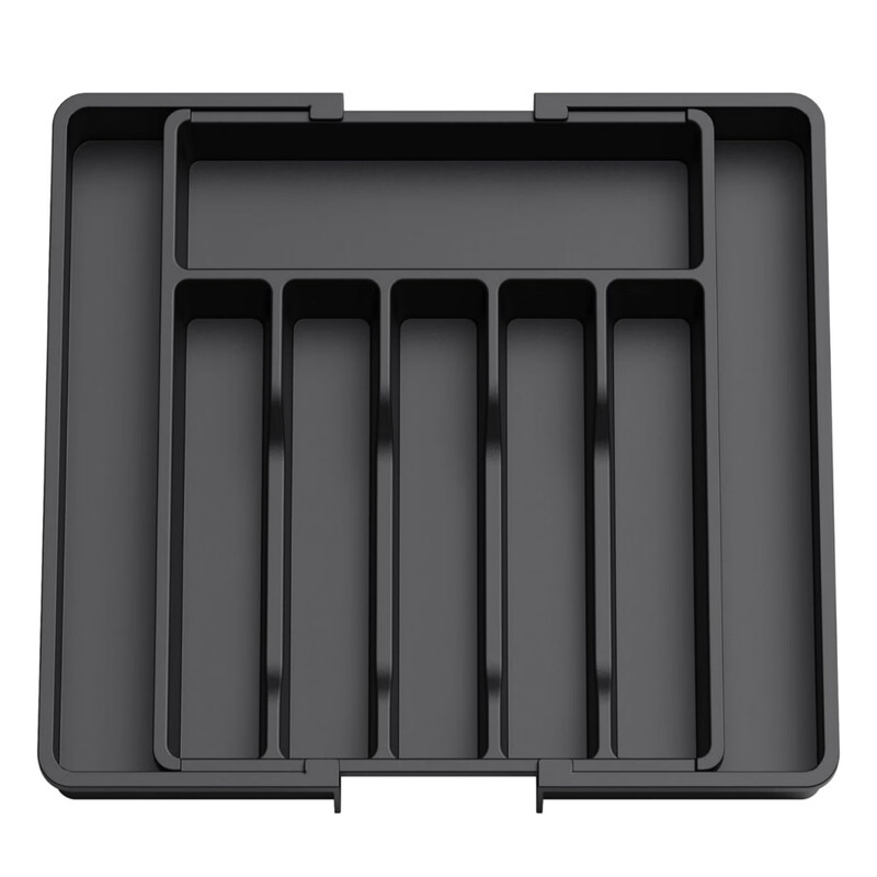 Retractable drawer divided cutlery storage box kitchen household cabinet chopsticks spoon compartment storage rack retractable cutlery tray (black)