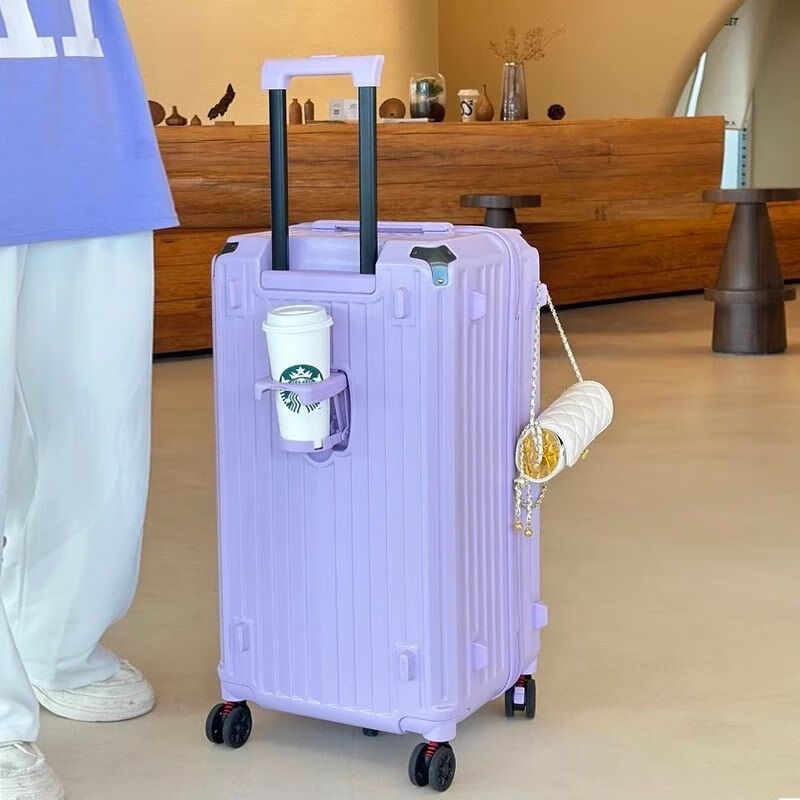 Kangaroo (KANGAROO) five-wheel multi-functional suitcase, large-capacity trolley case for men, high-looking password box for female students, checked travel suitcase, cherry blossom pink, five-wheel shock absorption brake + double compartment, 26 inches, multi-function model