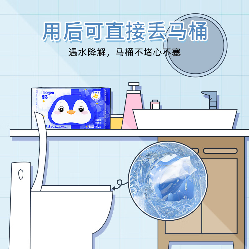 Deyou Wet Toilet Paper Family Pack 80 cigarettes*6 pack Toilet Cleaning Wet Wipes Toilet Paper Wet Wipes Can be used with roll paper and can be flushed into the toilet