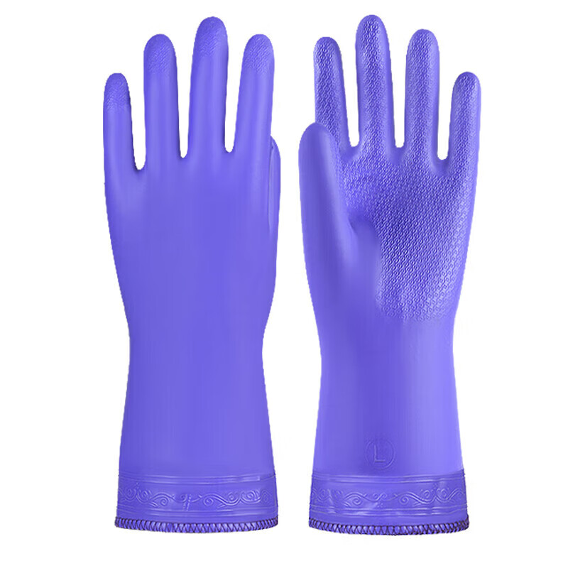 Bangshoushi rubber leather gloves labor protection 3 pairs PVC velvet thickened waterproof and oil-proof dishwashing cleaning winter warm protection 801