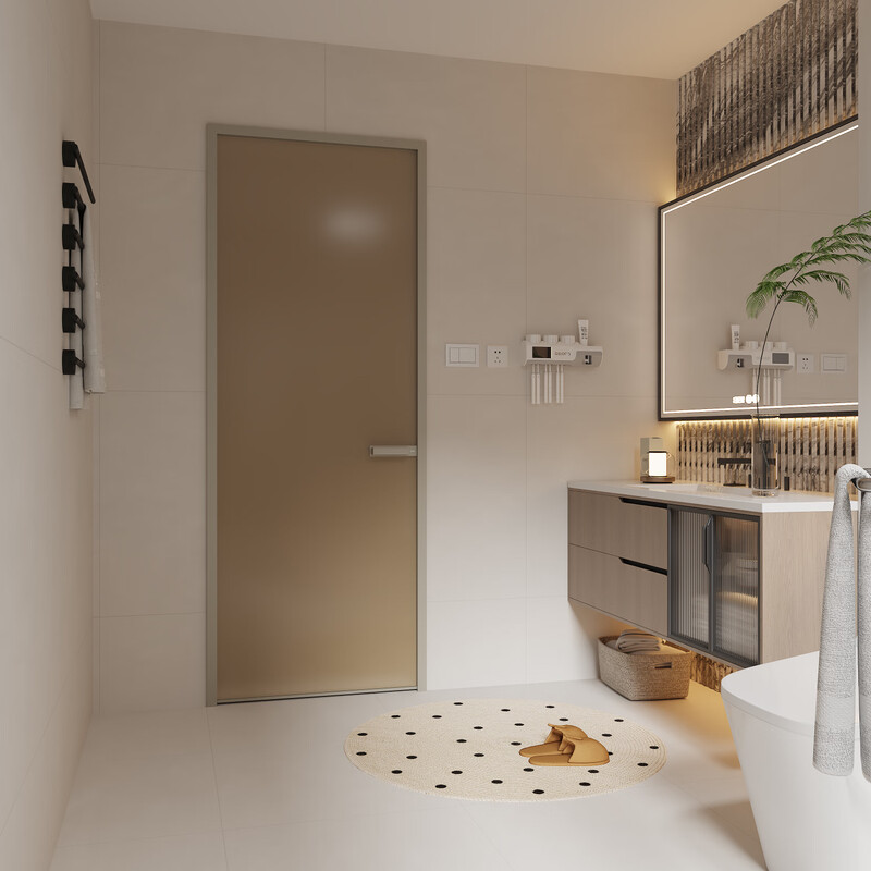 Aoduo Aoduo glass swing door kitchen bathroom titanium magnesium alloy bathroom door book series extremely narrow frame/set dark black single cover