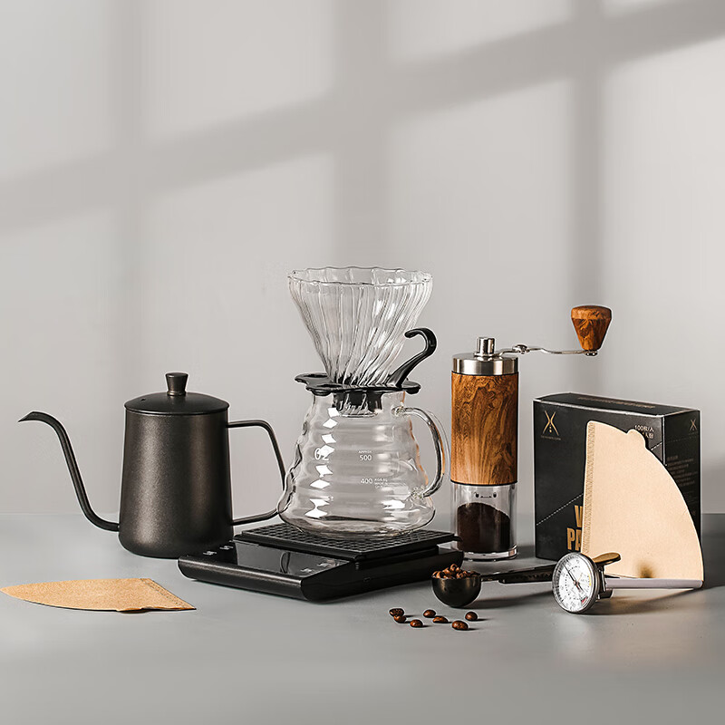 JUST hand-grinding hand-brewed coffee pot set home outdoor equipment hand-cranked coffee bean grinding equipment full set of coffee machine 7-piece set special for coffee beans basic set