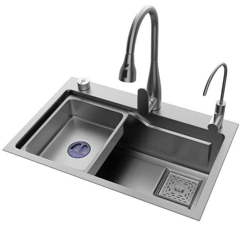 JOMOO 2025 New Gun Gray SUS304 Stainless Steel Nano Kitchen Sink Hand-Thickened Large Single Slot Waterfall for Vegetable Washing Gun Gray 60*45 Upgraded Three-speed Package + Purified Water/