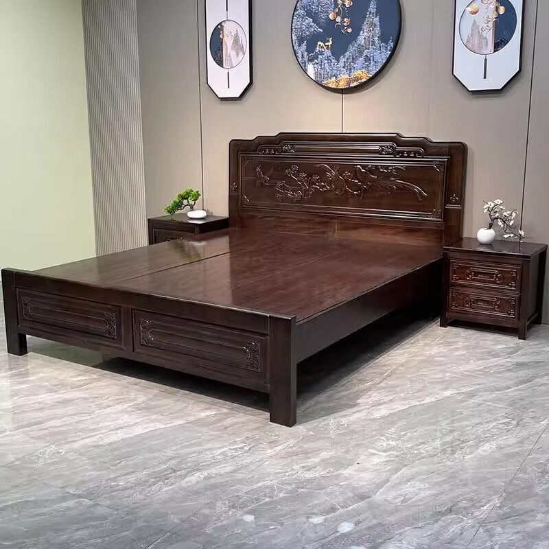 Longwei 12-hour delivery Foshan Chinese rosewood mortise and tenon solid wood bed master bedroom king bed 1.8 meters 2 meters double bed rosewood single bed upgraded thickened bed 1.8*2.0 meters frame style (full bed board + full mortise and tenon)