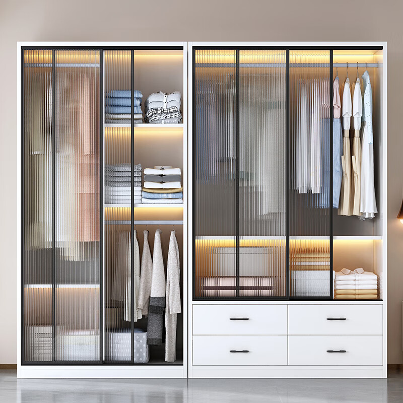 Kailunnuo Wardrobe Bedroom Household Simple Rental House Customized Children's Changhong Glass Combination Sliding Door Small Apartment Large Wardrobe Model A 80*55*200 Wardrobe