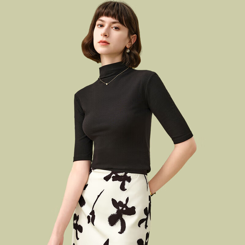 Montagut modal cotton half turtleneck bottoming shirt for women, slim and fashionable quarter-sleeved thin short-sleeved half-sleeved bottoming shirt