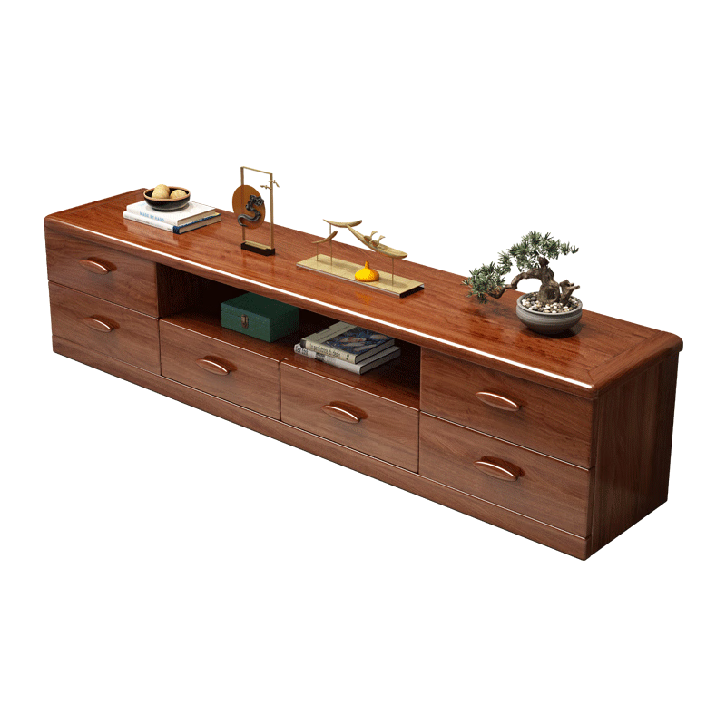 Hengyun TV cabinet golden walnut solid wood TV coffee table combination cabinet floor cabinet simple living room Chinese style boutique furniture 2.0m six-drawer TV cabinet golden walnut color