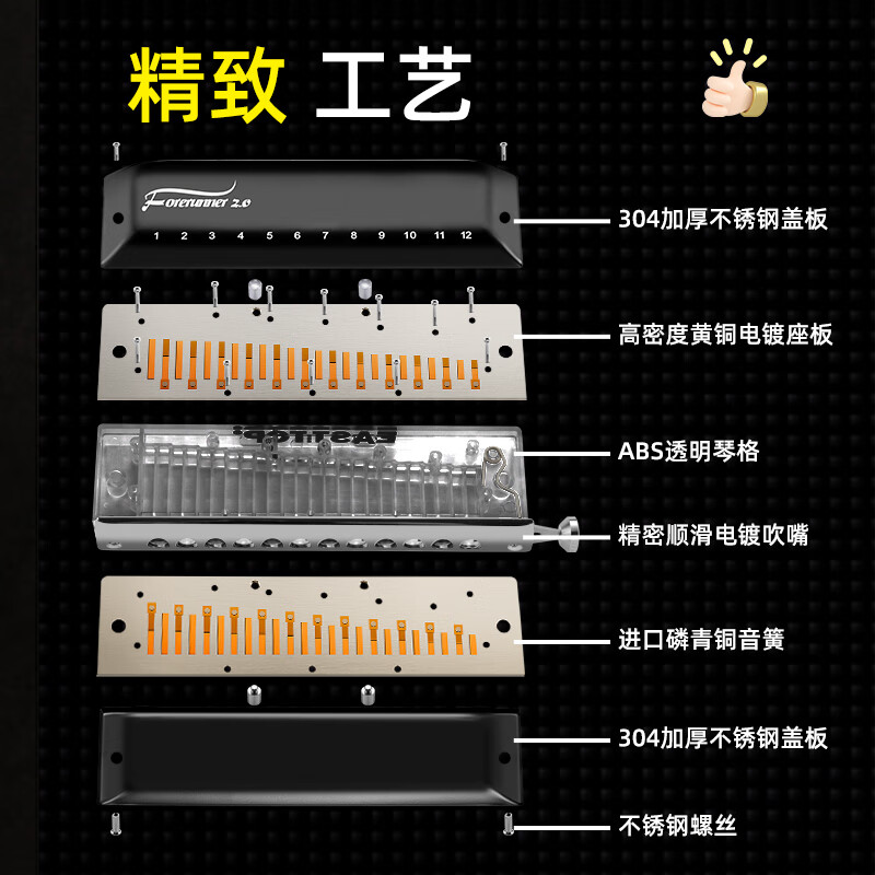 EAST TOP Chromatic Harmonica 12 Holes 48 Tones Pioneer 2.0 Recommended for Beginners No film, no sticky film, washable