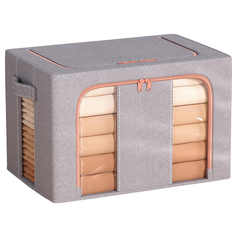 Jiebaina Clothes Storage Box Large Wardrobe Layered Storage Artifact Fabric Visual Window Folding Clothing Storage Organizing Box Nordic Gray-Single Window Thickened Cotton and Linen 110# 60*45*40 Thick Steel Frame