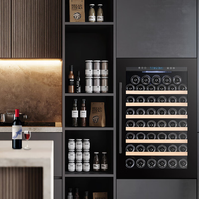 Bacchus wine cabinet built-in 48 pieces thermostatic cabinet wine cabinet multi-functional household wine champagne freezer tea cabinet foreign wine home kitchen living room villa wall cabinet YC-110 black single temperature air-cooled compressor fully built-in 48 bottles