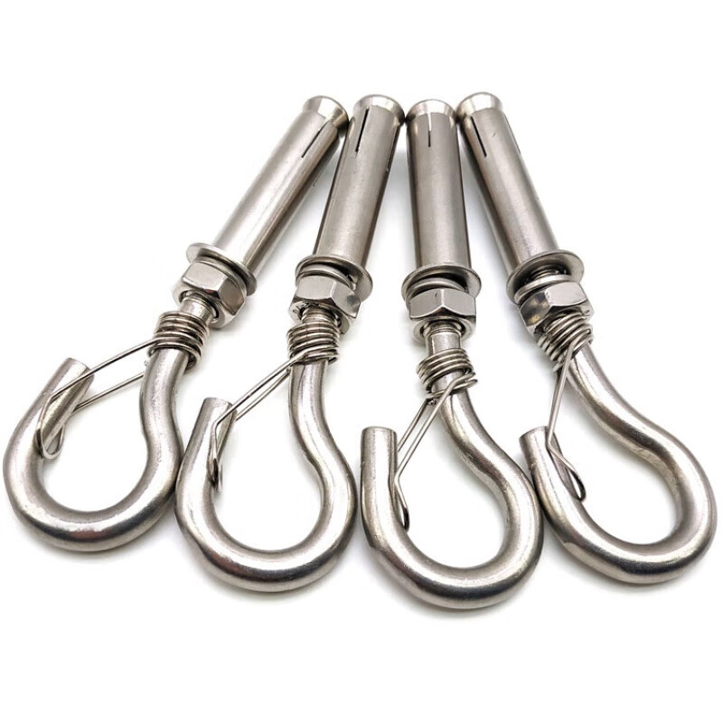 He Jiangong stainless steel expansion hook expansion screw hook manhole cover anti-fall net hook with spring anti-falling ring expansion bolt M8-with spring expansion hook 2 pieces