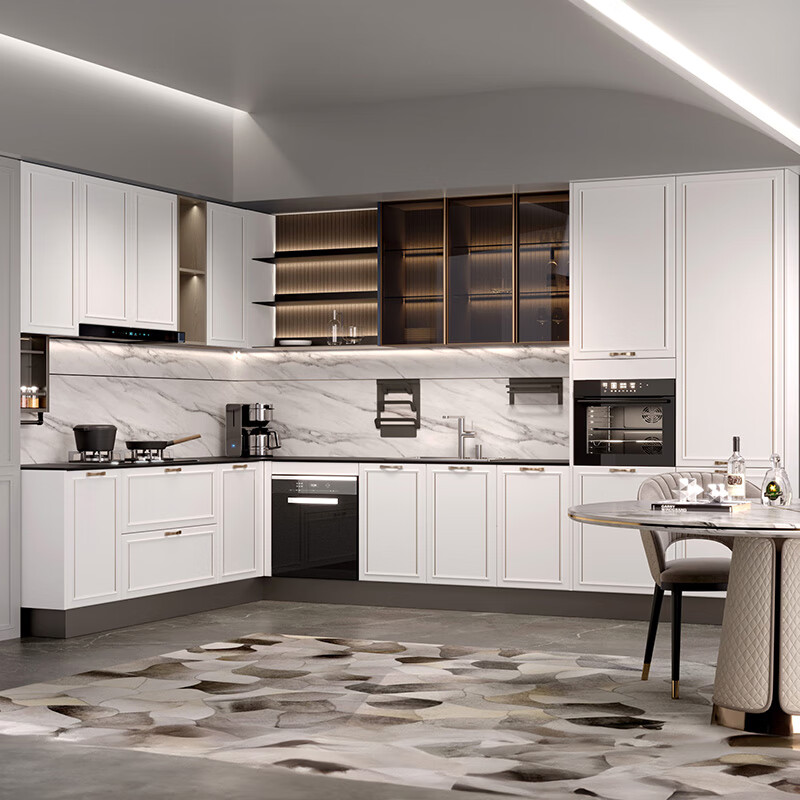 Sophia Cabinet European simple kitchen cabinet quartz stone stove cupboard integrated cabinet kitchen storage furniture customization 7m package (3m base cabinet + 3m countertop + 1m wall cabinet)