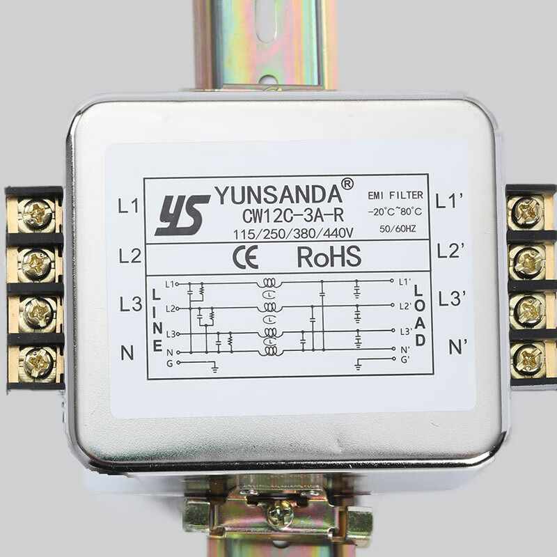 YUNSANDA single-phase AC rail type anti-interference 20A power filter bipolar 220v purification high performance CW12C-30A-R three-phase four-wire rail