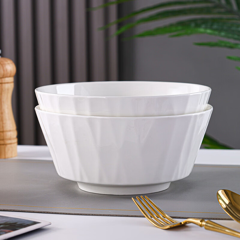 Jie Yajie ceramic soup bowl large household large noodle bowl underglaze color 7.5 inch large bowl soup basin 2 pieces white glazed