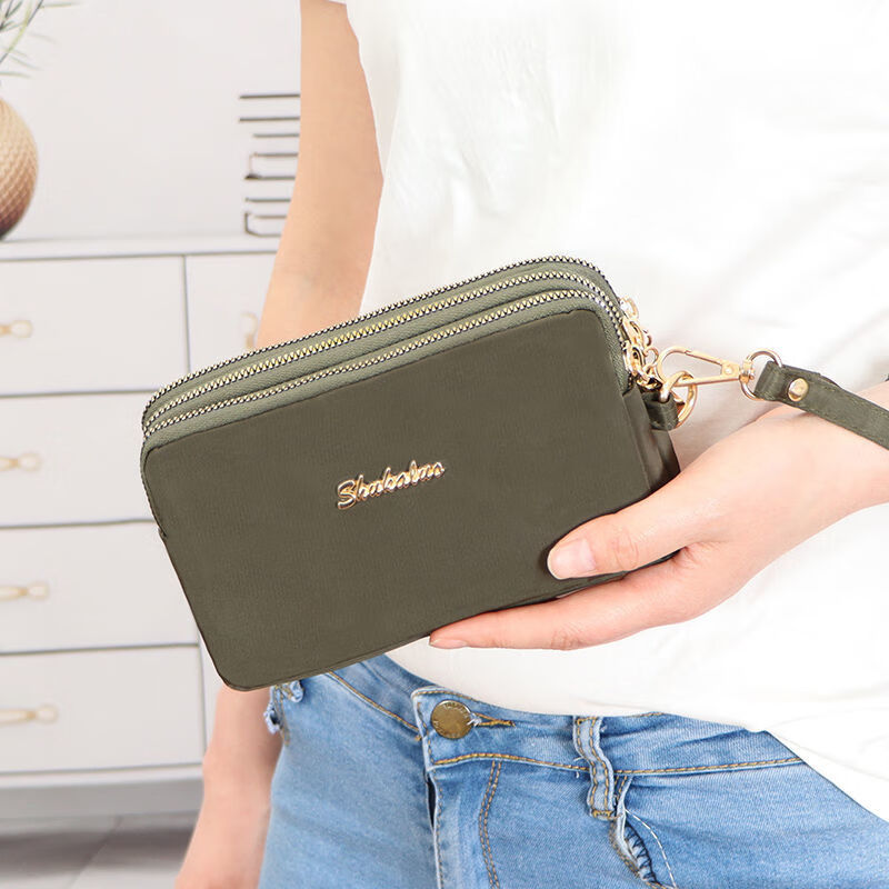 QUEENJOY large capacity three-in-one bag mobile phone bag mom clutch bag portable wrist bag with long wallet coin purse purple