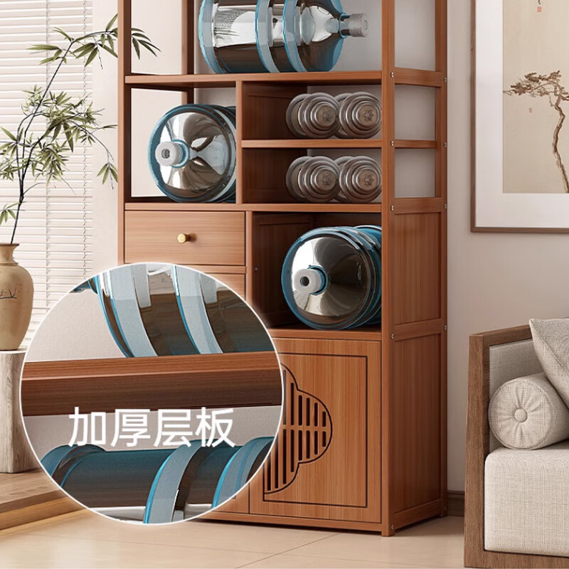 Chunsha Bogu rack solid wood Chinese tea cabinet storage rack tea set tea rack tea table desktop tea display rack small Duobao Pavilion 35 long five-layer single door double drawer multiple storage no specifications